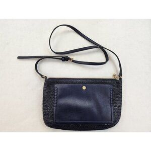 Laura Conrad Small Cross Body Navy Blue Gold Woven Purse Faux Leather